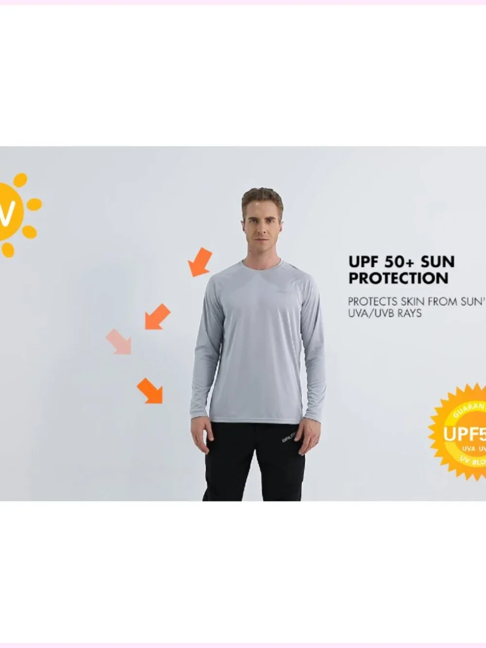 Men's UPF 50+ Long Sleeve Rash Guard Sun Protection Shirt Quick-Dry
